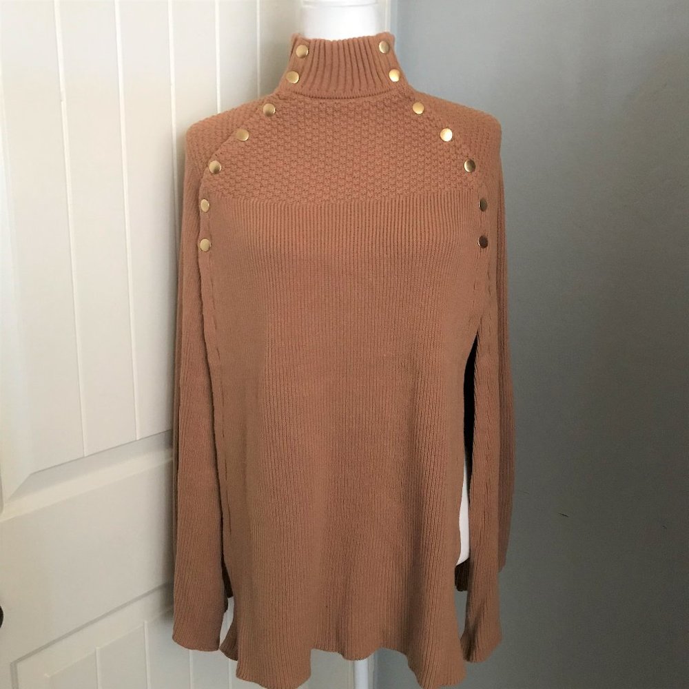 G.I.L.I. Cotton/Acrylic Knit Camel Cape with Gold Snaps Size XS/S NWT